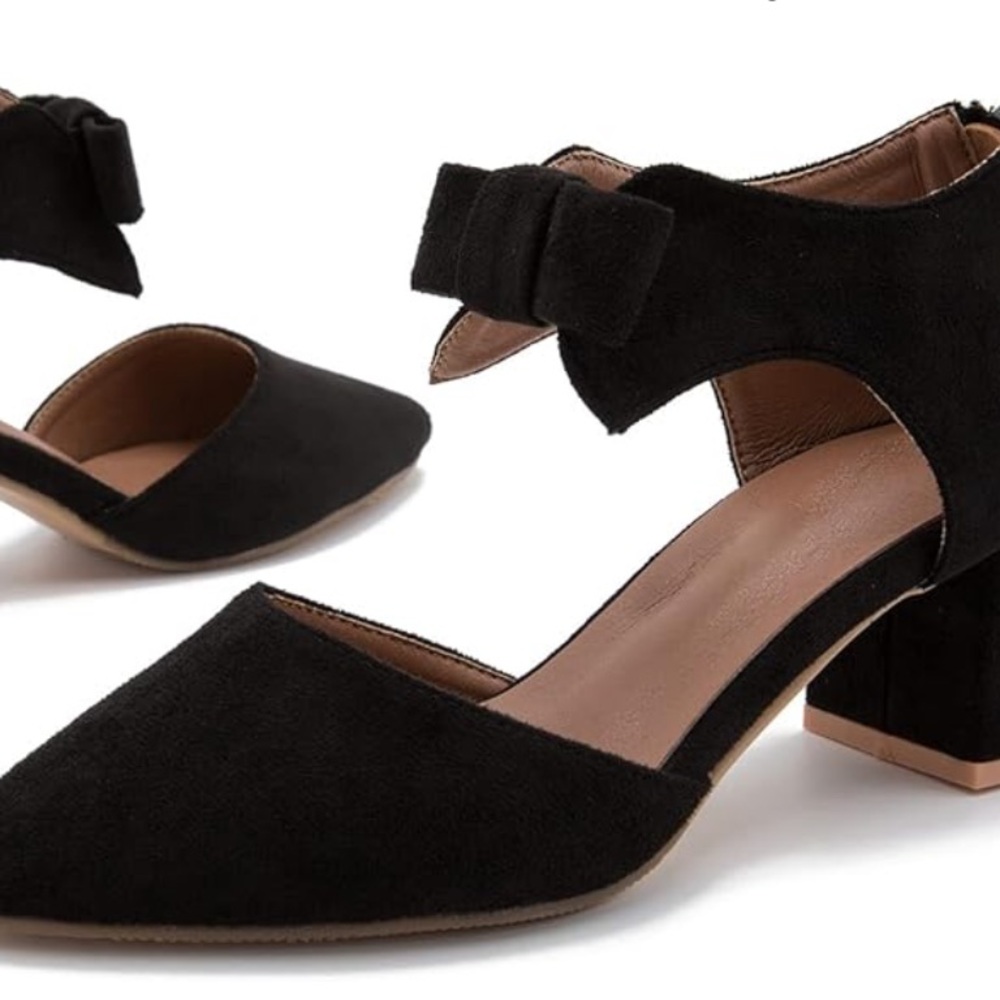 New velvet bow & faux suede block heels pointed toes size 9
